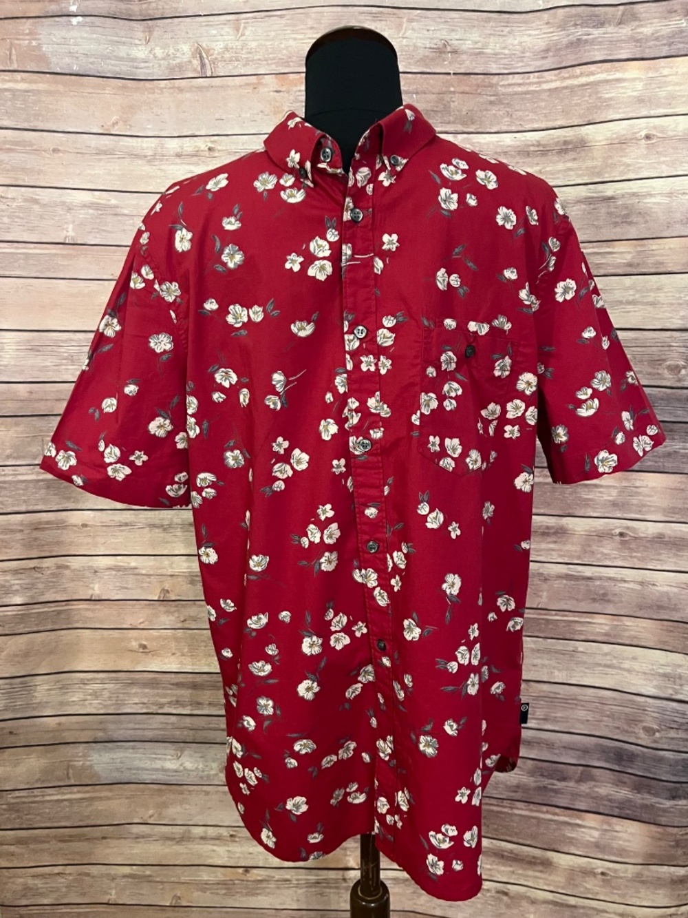 Men's French Connection Button Down Cotton Shirt Red Floral Large